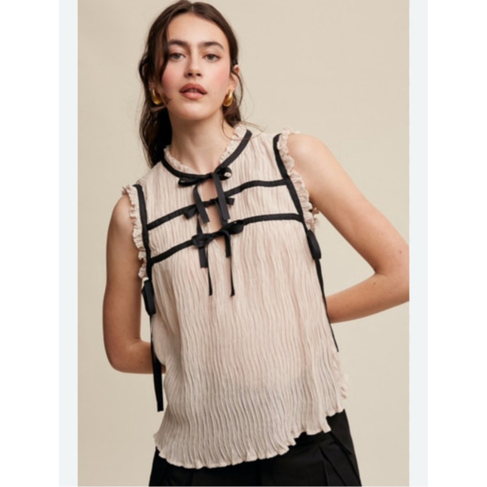 Listicle Contrast Bow Boho Chic CoquetteTop